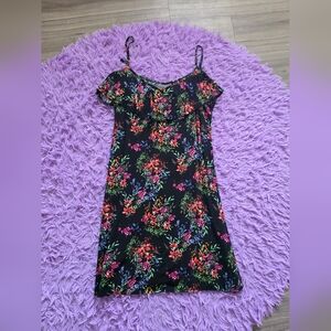 5/25$ Floral Black Dress W/ Spaghetti Straps